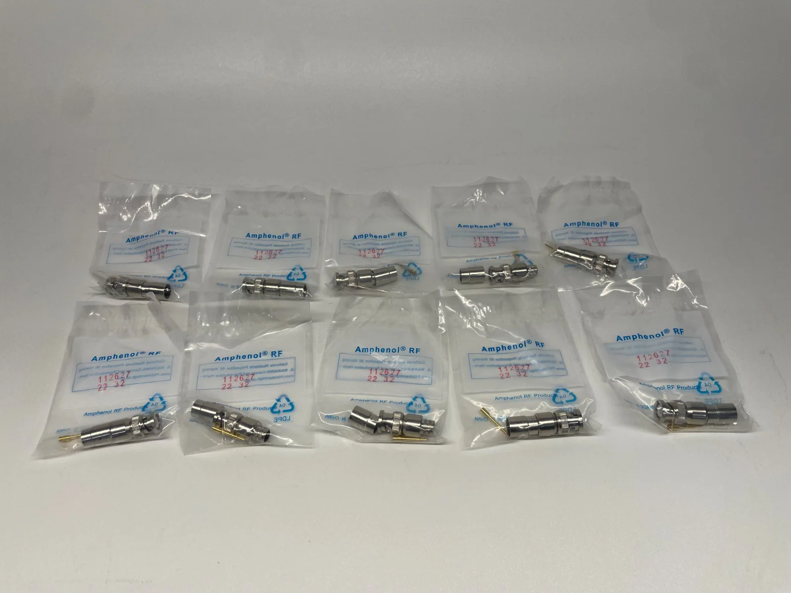 Amphenol 112627 BNC Straight Crimp Plug RG-8 RG-213 RG-225 50 Ohm LOT OF 10