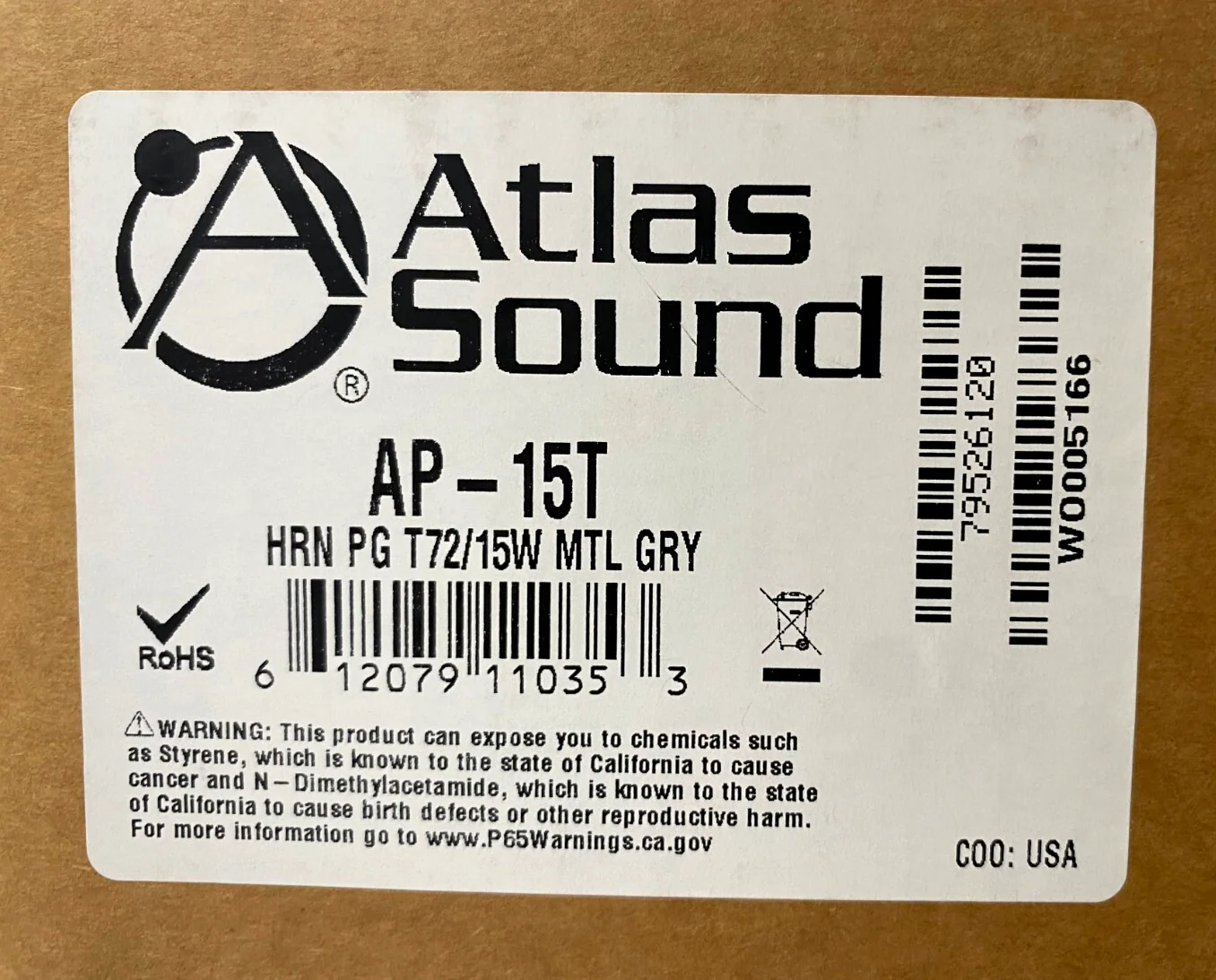 Atlas Sound AP-15T HRN PG T72 / 15W MTL GRY