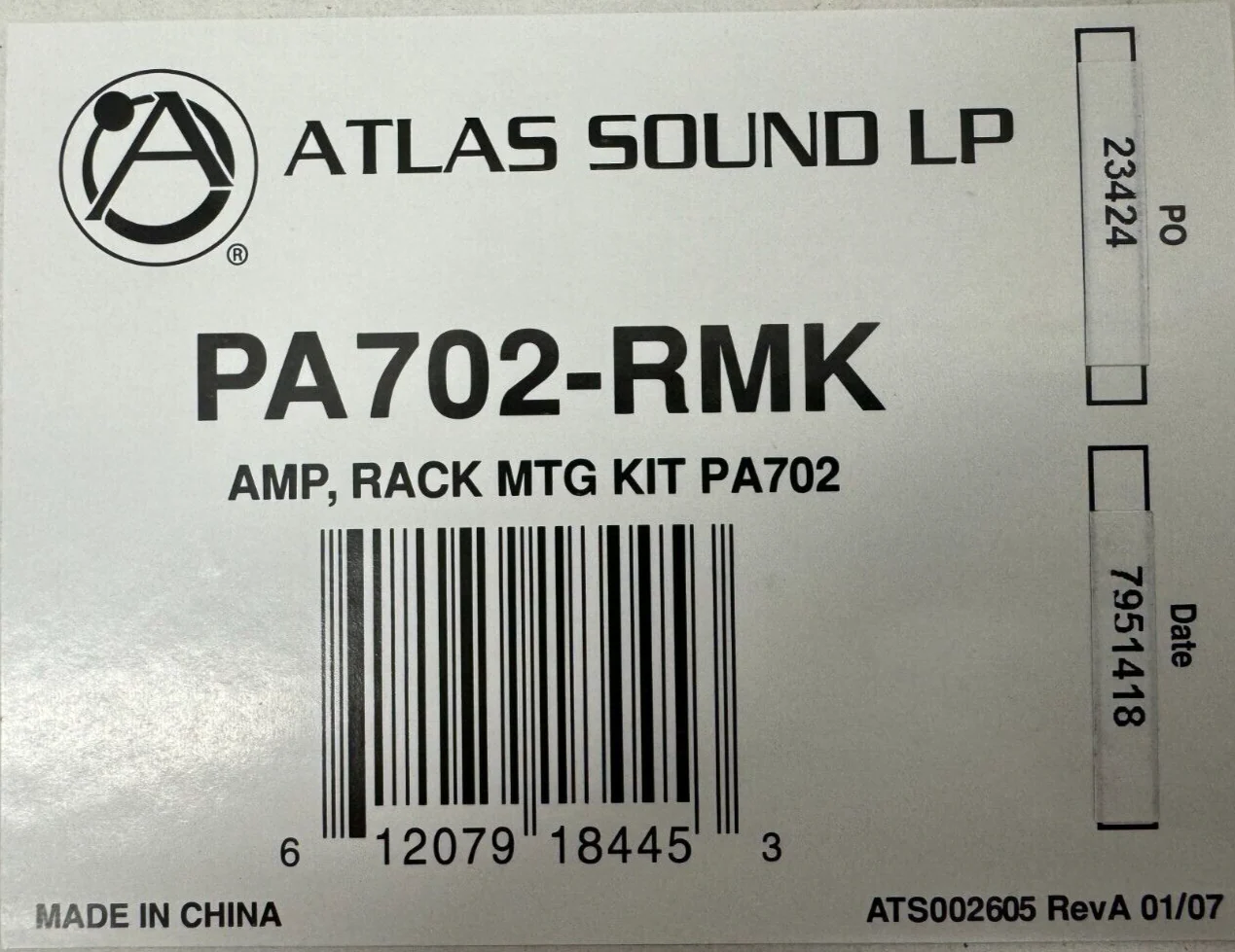 Atlas Sound LP PA702-RMK AMP, Rack MTG Kit for PA702 Amplifier - Image 3