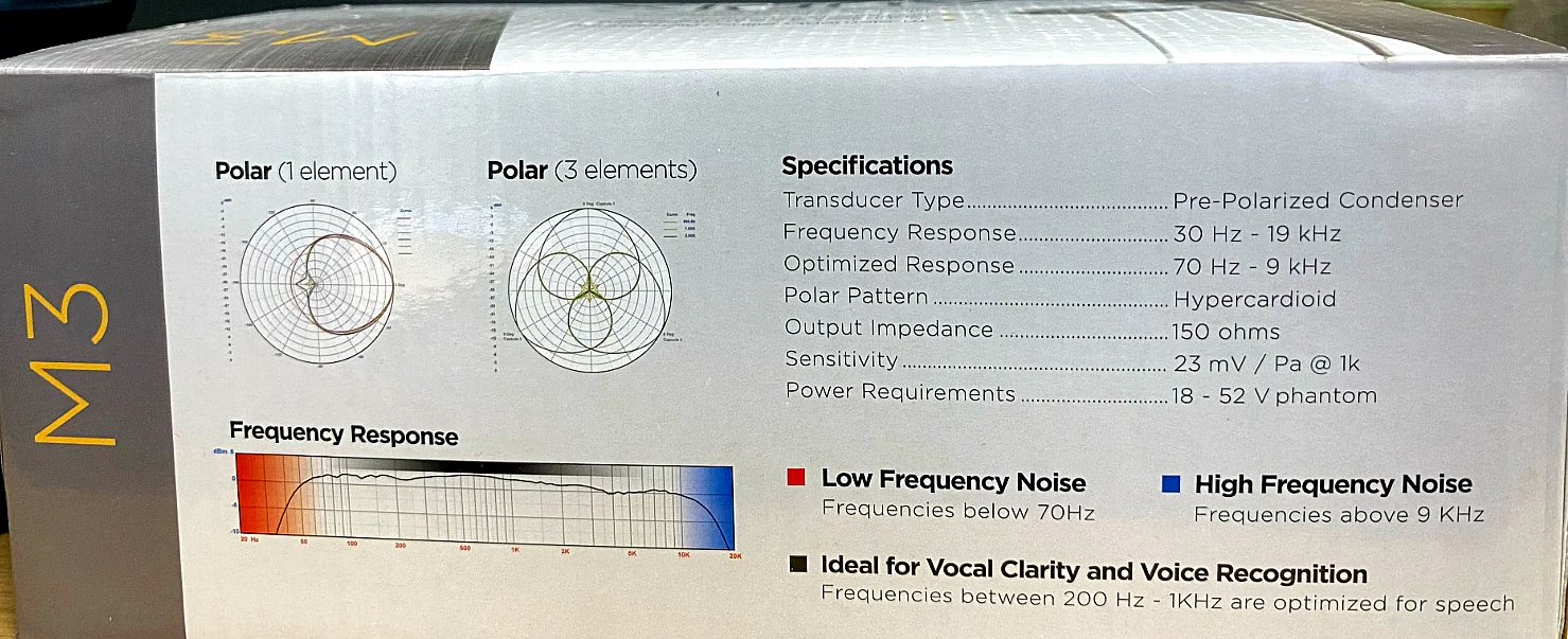 Audix M3 / M3G Tri-Element Ceiling Microphone Hypercardioid Condenser (Grey) - Image 3