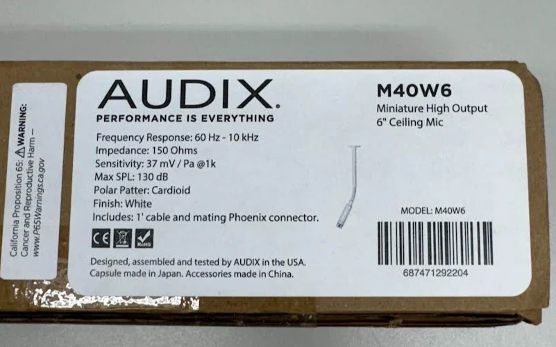 Audix M40W6 Miniature High-Output Cardioid Ceiling Microphone with 6" Gooseneck - Image 2