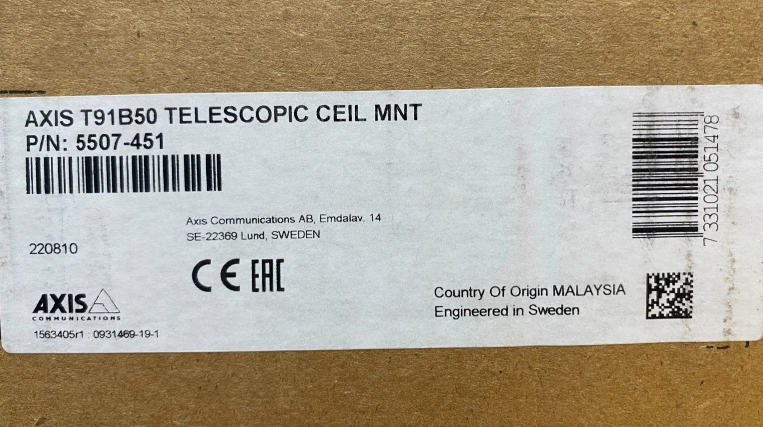 Axis T91B50 Telescopic Ceiling Mount (P/N: 5507-451)