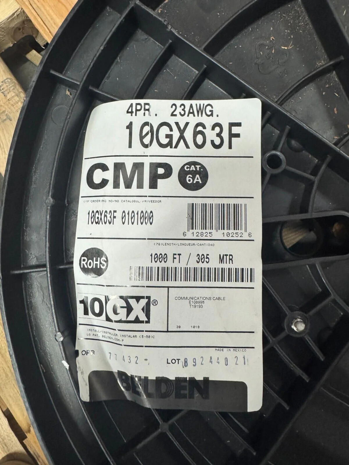 Belden 10GX63F 0101000 CAT6A 4PRB F/UTP CMP REEL 23 AWG 1000ft - Image 2