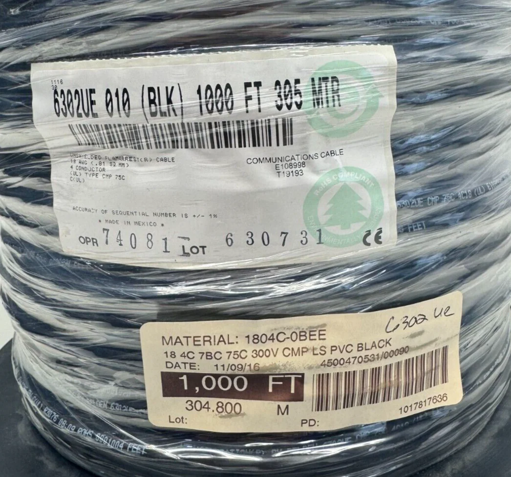 Belden 6302UE 010 Unshielded Flamarrest 18 AWG 4 Conductor Cable Black 1000 ft - Image 3