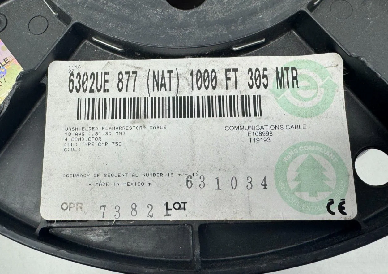 Belden 6302UE 877 Unshielded Flamarrest 18 AWG 4 Conductor Cable 1000ft White - Image 2