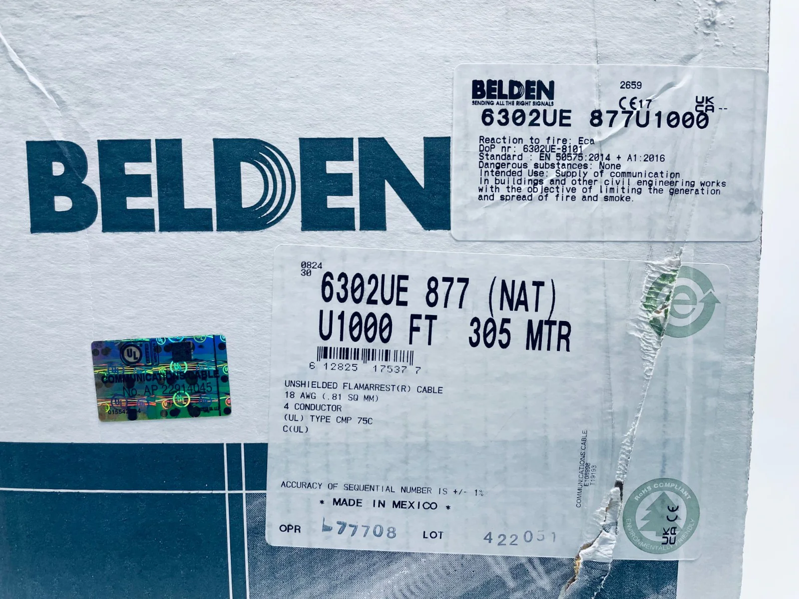 Belden 6302UE 877U1000 Unshielded Sound and Security Cable 18AWG 4 Conductor - Image 2