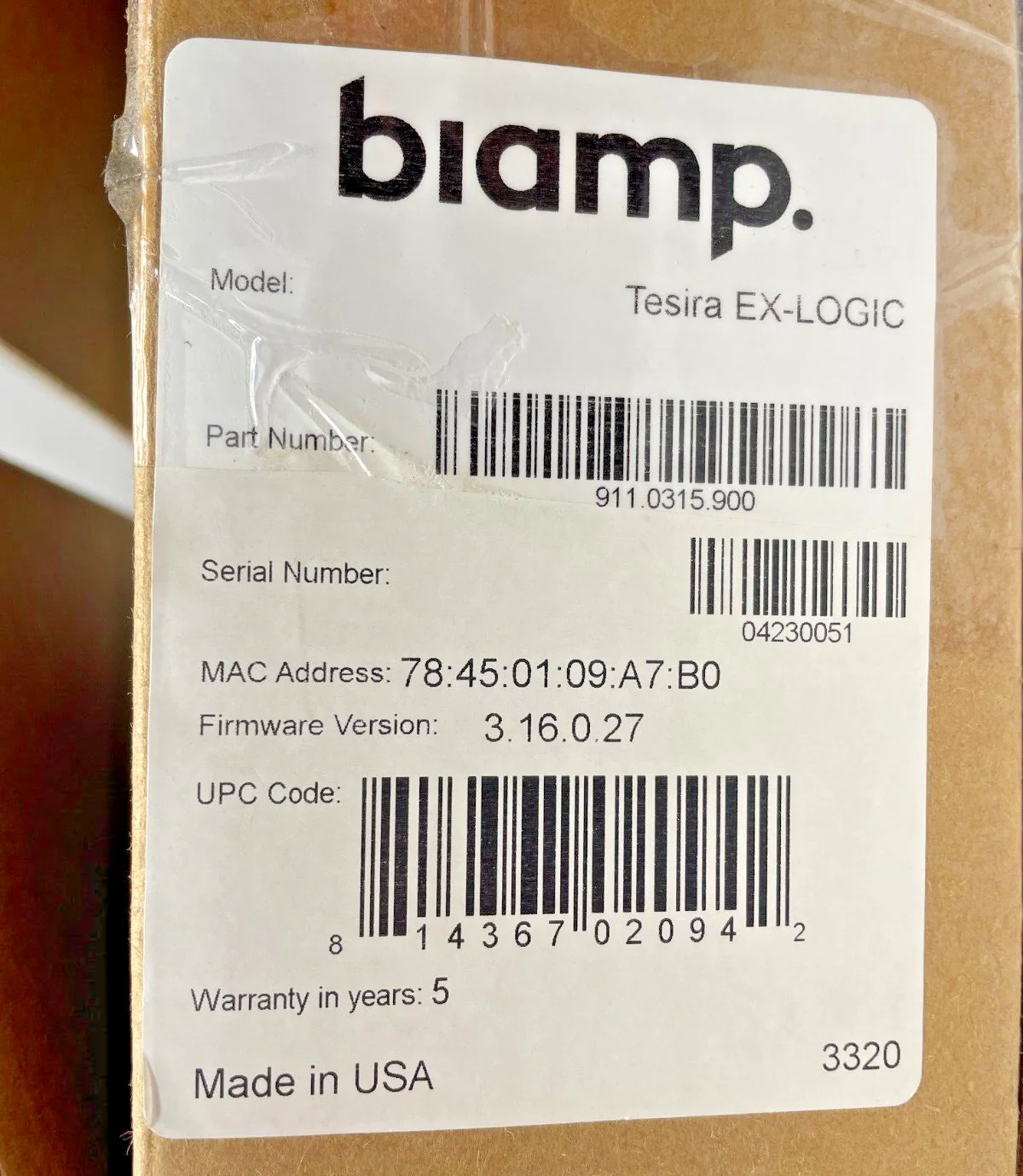 Biamp 911.0315.900 Tesira EX-LOGIC Half-Rack Logic Box - Image 2