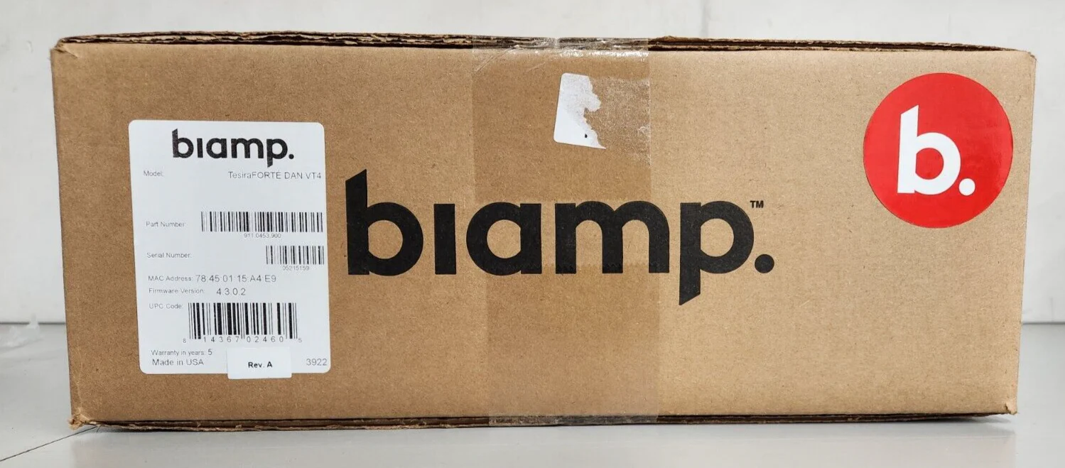 Biamp 911.0453.900 Tesira Forte DAN VT4 Fixed I/O DSP Digital Signal Processor - Image 3