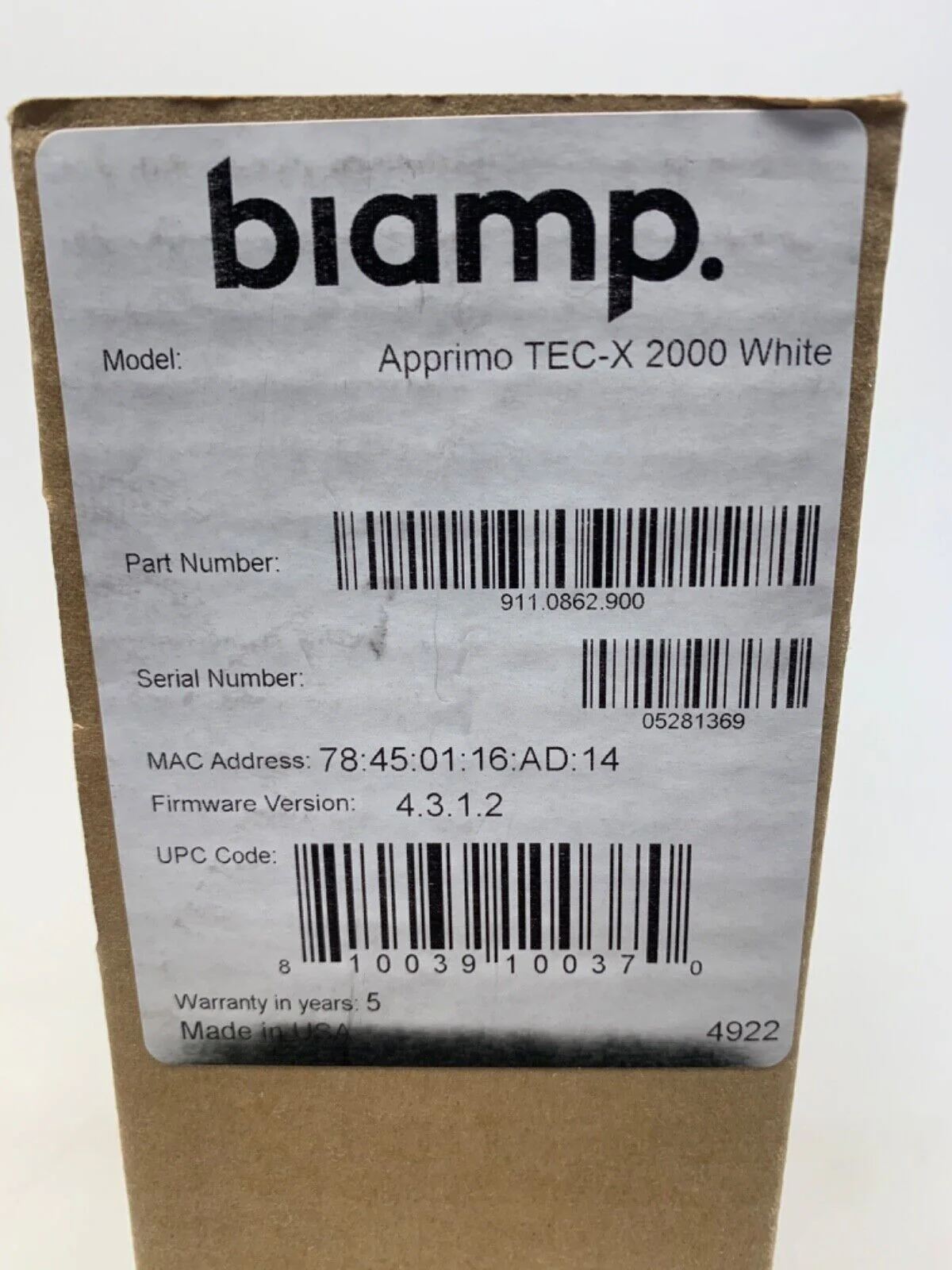 Biamp Apprimo TEC-X 2000 White 911.0862.900