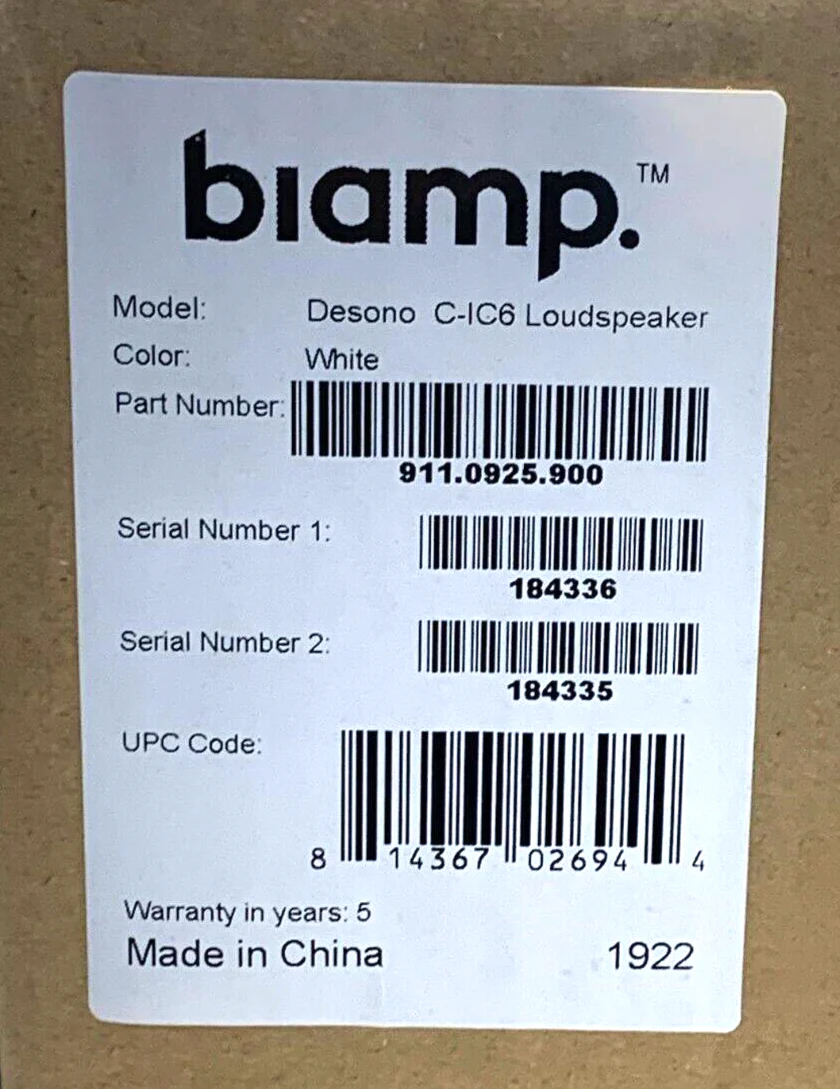 Biamp Desono C-IC6 2-Way 6.5" 60W Low-Profile Ceiling Speaker PAIR 911.0925.900