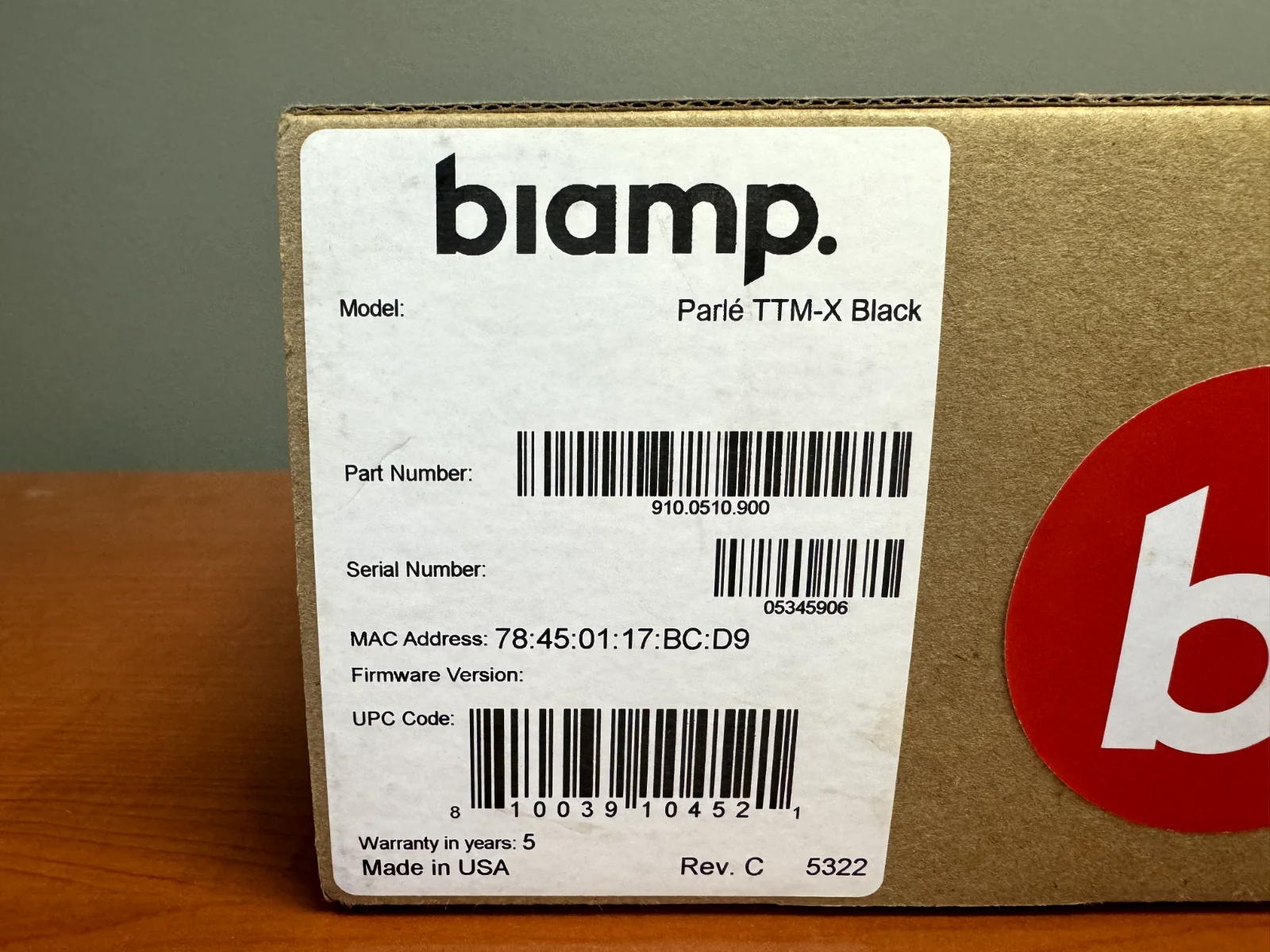 Biamp Parle TTM-X Black Expansion AVB Beamtracking Tabletop Microphone