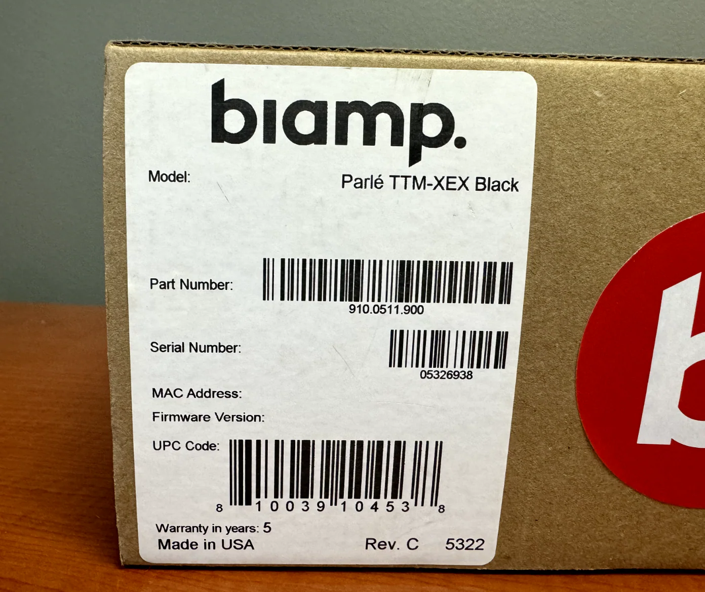 Biamp Parle TTM-XEX Black Expansion AVB Beamtracking Tabletop Microphone