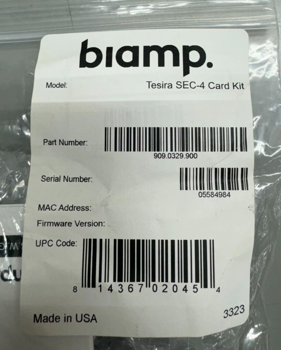 Biamp Tesira SEC-4 Card Kit 4-Channel Mic/Line Modular Input w/ AEC 909.0329.90 - Image 2