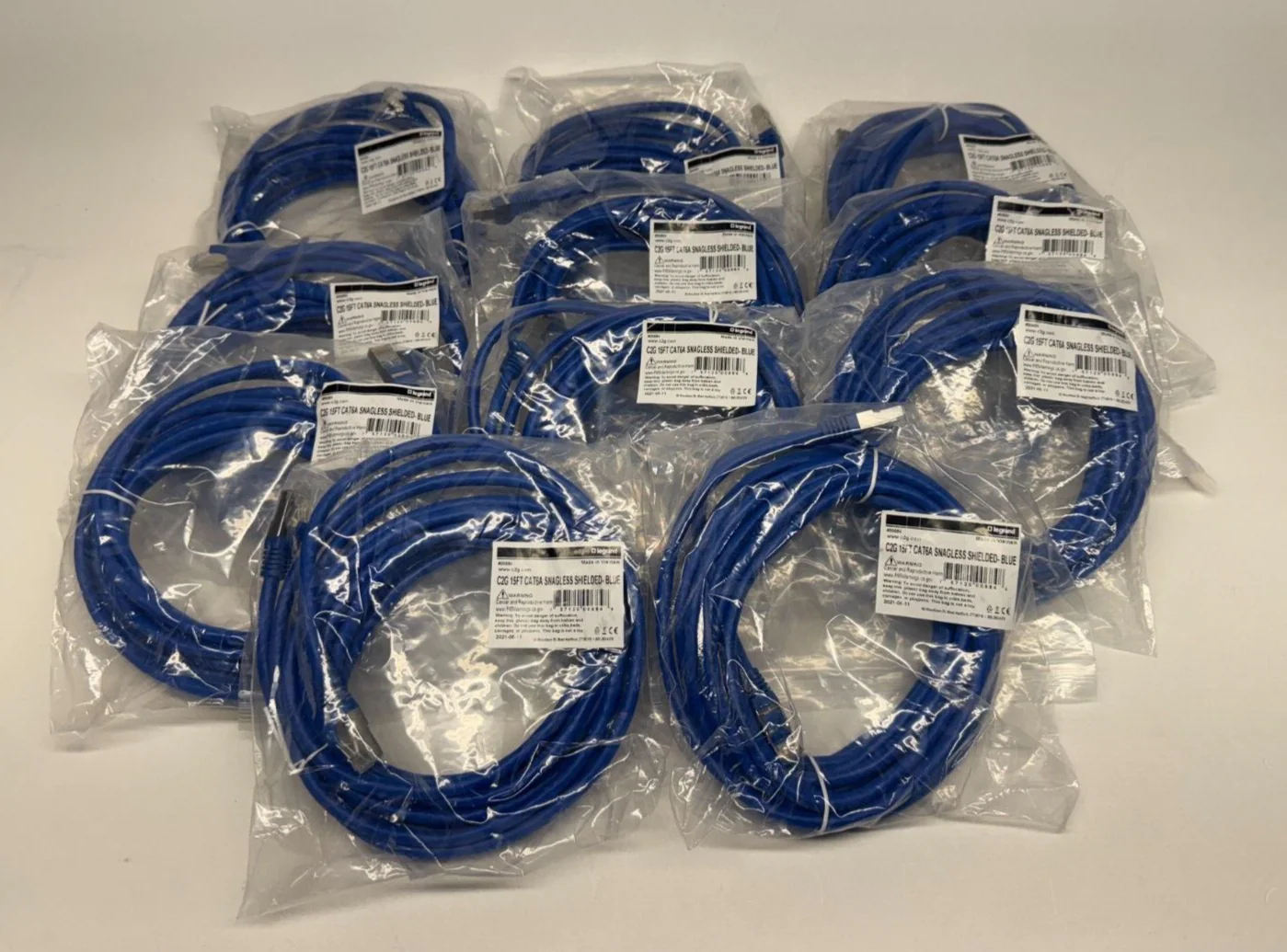 C2G 00684 15ft Cat6a Snagless Shielded Ethernet Network Patch Cable LOT OF 11