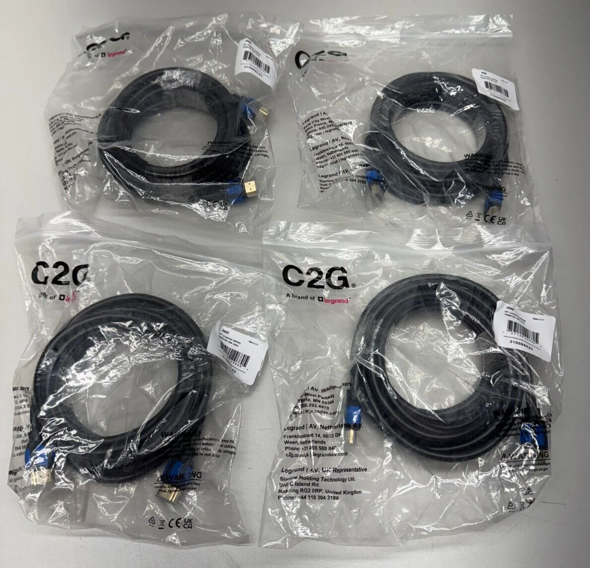 C2G 29680 15ft (4.6m) High Speed HDMI w/ Grip Connectors - 4K 60Hz (LOT OF 4)