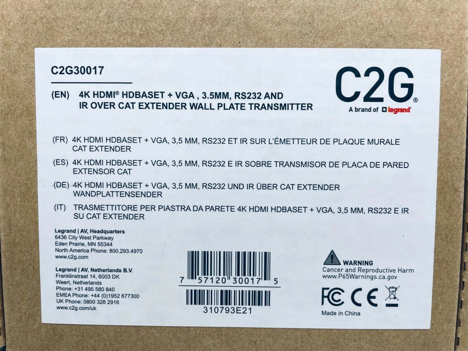 C2G C2G30017 4K HDMI + VGA Extender Dual Gang Wall Plate Transmitter - Image 2