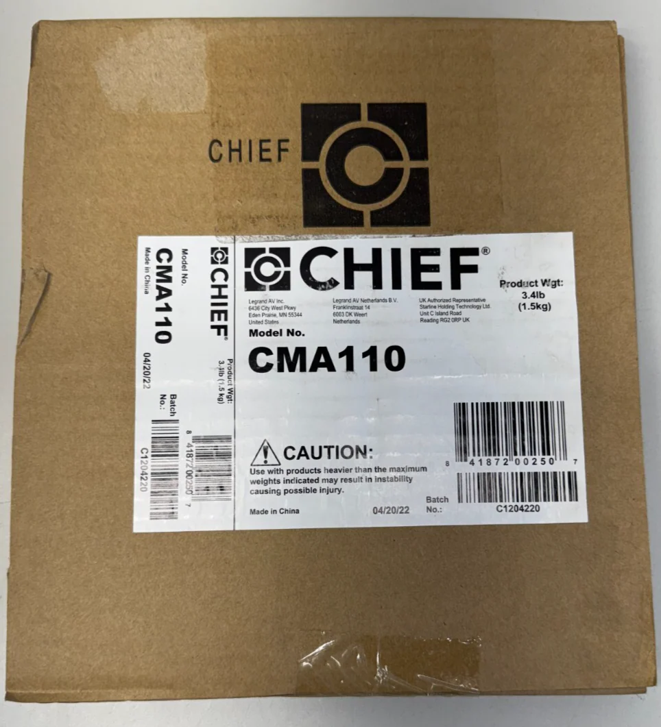 Chief CMA110 8 x 8" Ceiling Plate with 1.5" NPT Fitting (Black) - Image 2