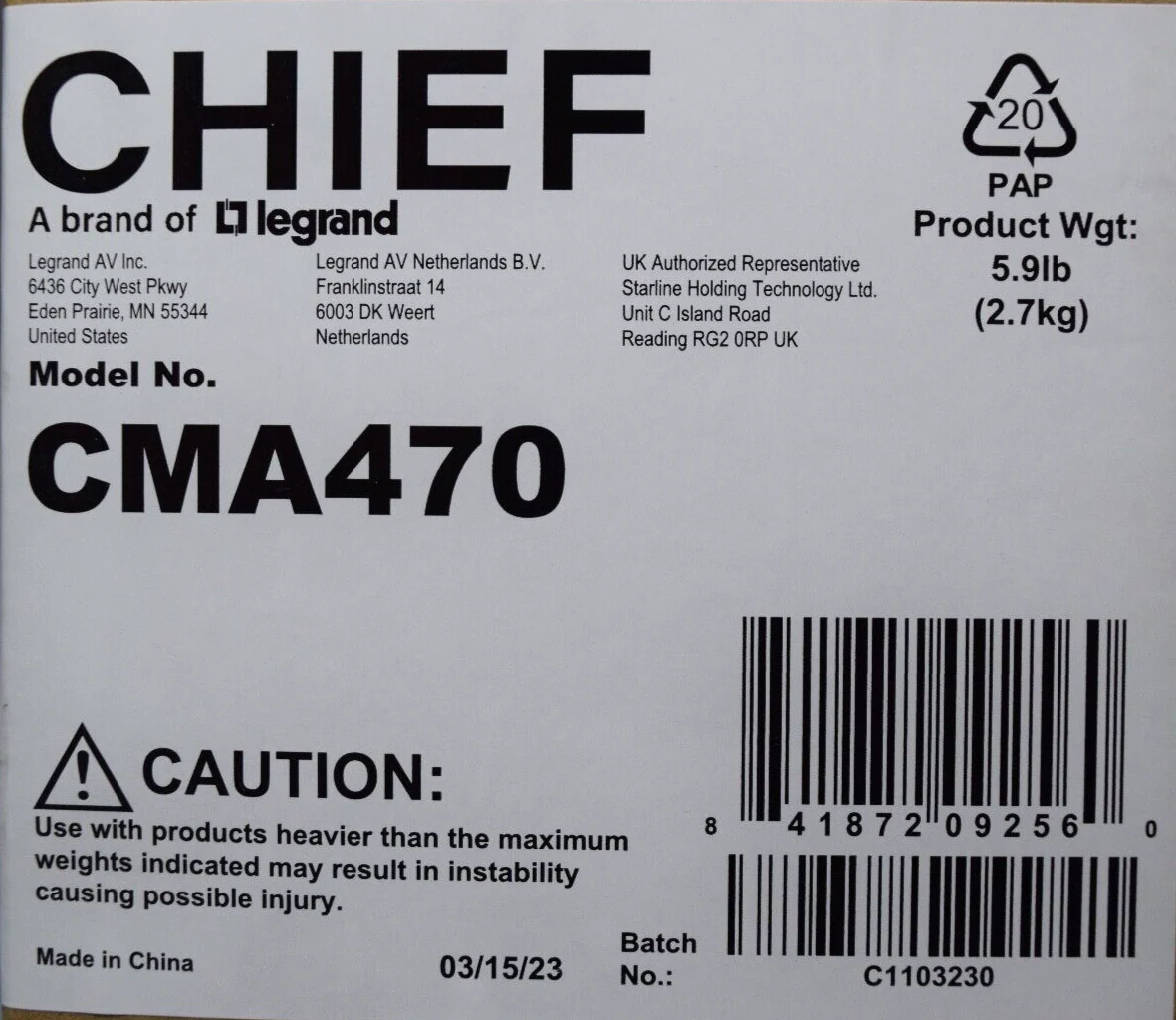 Chief CMA470 Above-Tile Storage Accessory for Suspended Ceiling Kit WHITE - Image 2