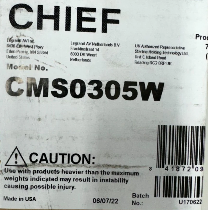 Chief CMS0305W 3-5' Speed-Connect Adjustable Extension Column (White) - Image 2