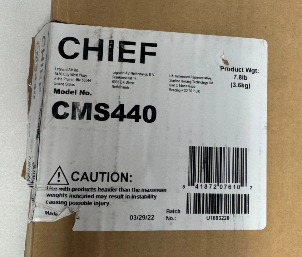 Chief CMS440 Speed-Connect Lightweight Suspended Ceiling Kit / White / Open Box - Image 2