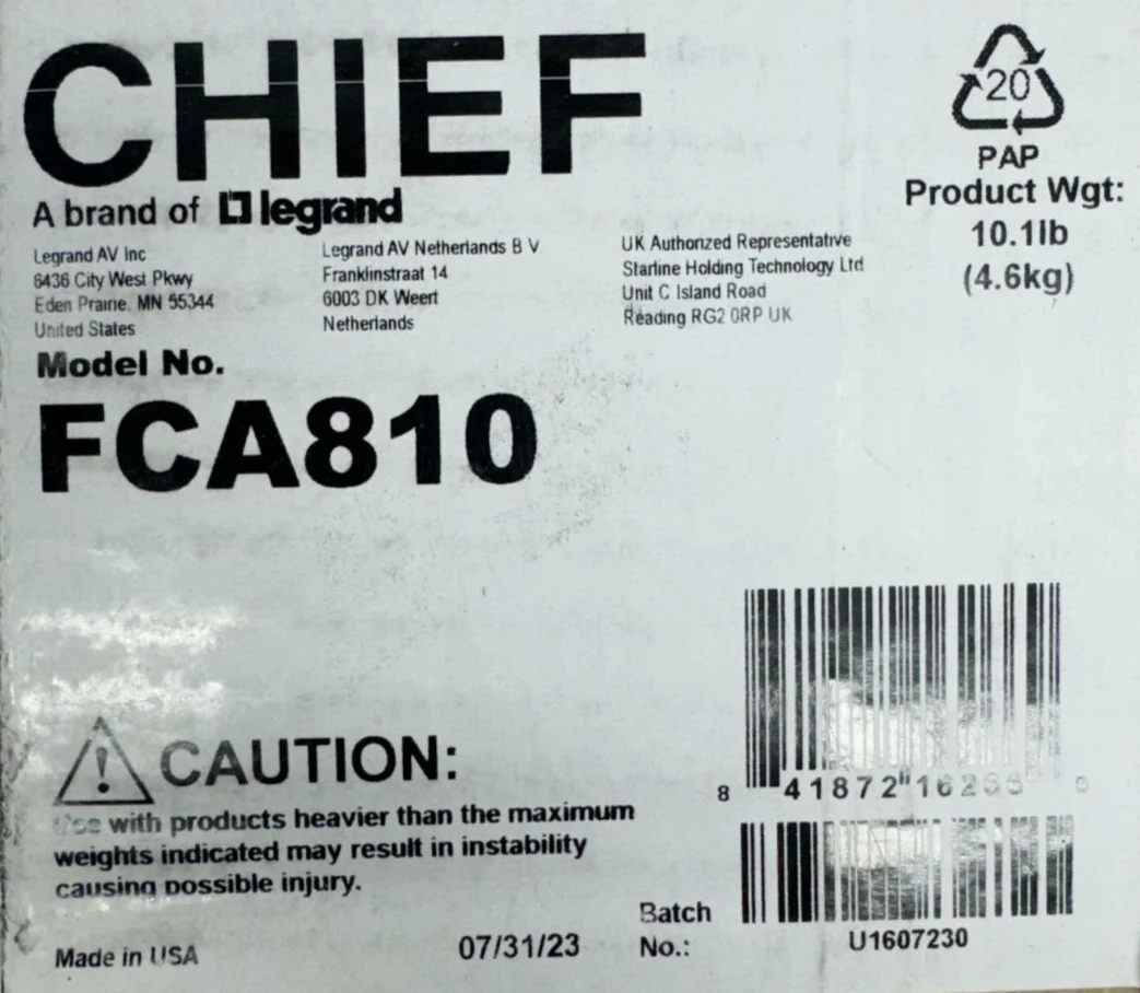 Chief FCA810 Fusion Above/Below Shelf for Fusion Mounts (Black, 8") - Image 2