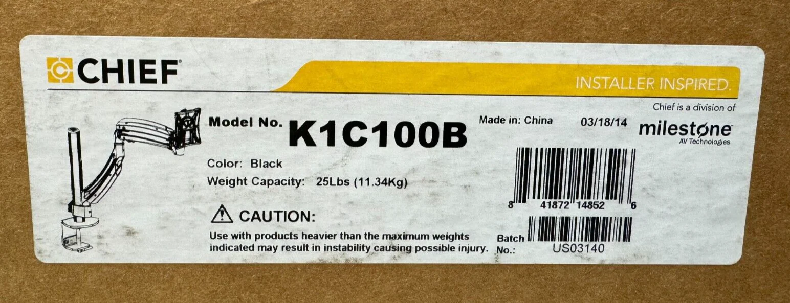 Chief K1C100B KONTOUR Dynamic Column Clamp Mount, Single Monitor (Black) - Image 3