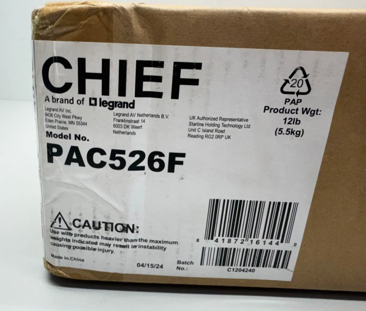 Chief PAC526F Large In-Wall Storage Box with Flange (Black)