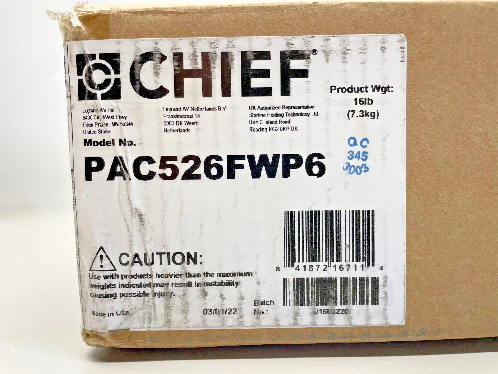 Chief PAC526FWP6 In-Wall Storage Box with 6-Receptacle Filter & Surge Protector - Image 2