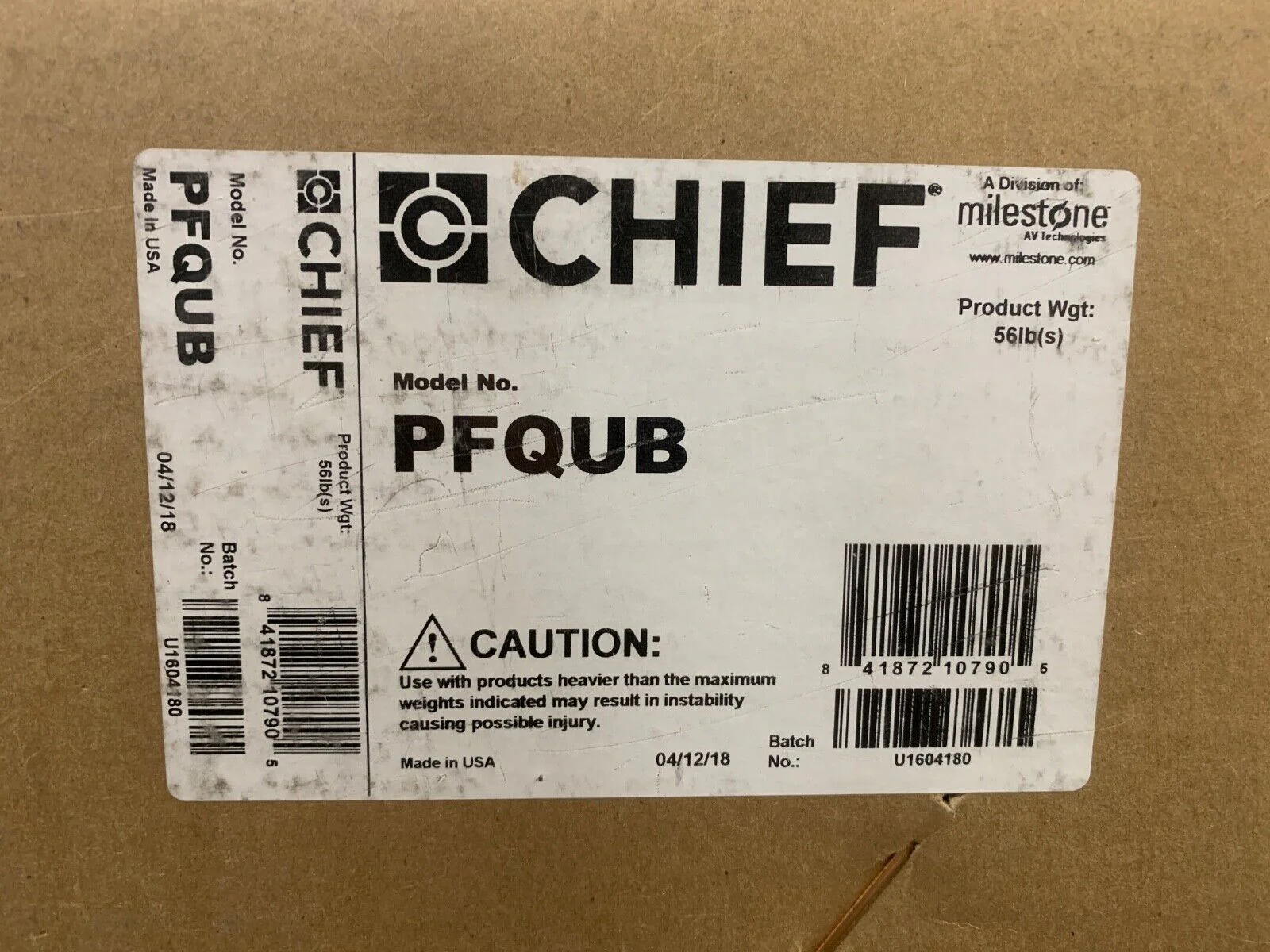 Chief PFQUB / Confidence Monitor Cart (Black) with Universal Interface Bracket