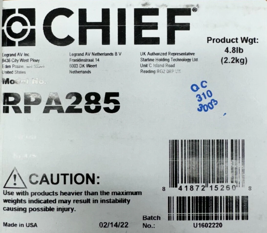 Chief RPA285 - Custom RPA Projector Mount (Black)-RPA285 - Image 2