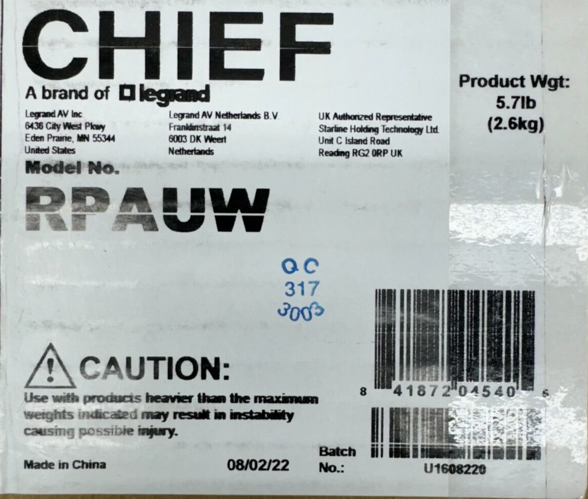 Chief RPAUW Inverted LCD/DLP Projector Ceiling Mount (White) - Image 2