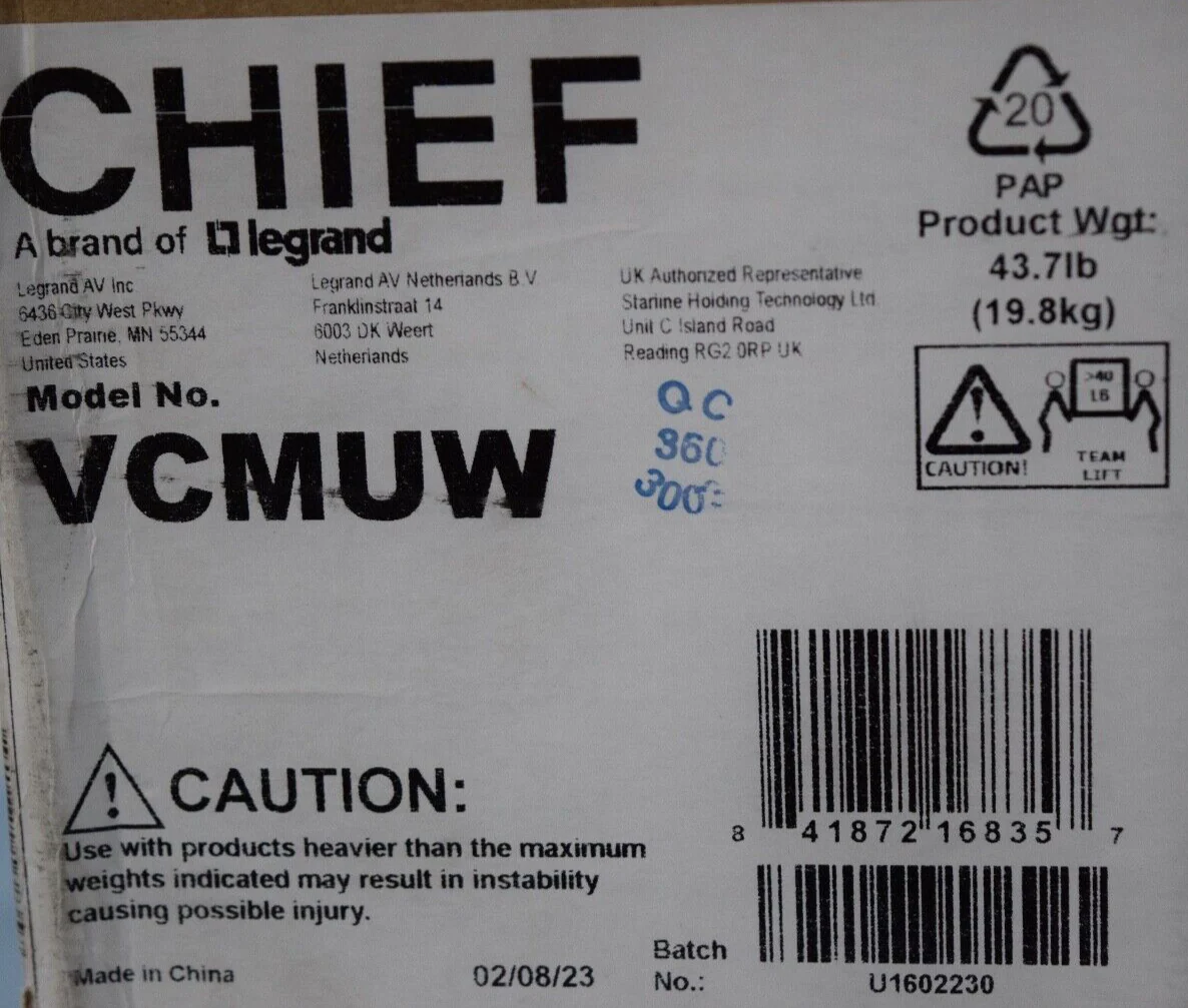 Chief VCMU VCMUW (White) Heavy Duty Universal Projector Mount - Image 3