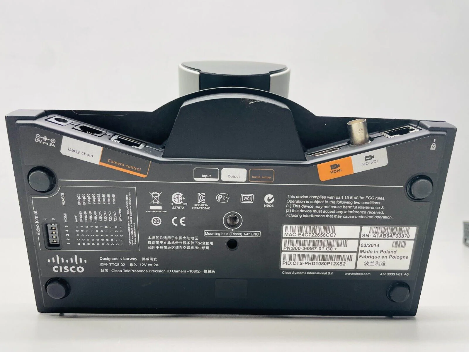 Cisco 800-36867-01 G0 TelePresence Conferencing Camera CTS-PHD1080P12XS2 - Image 6