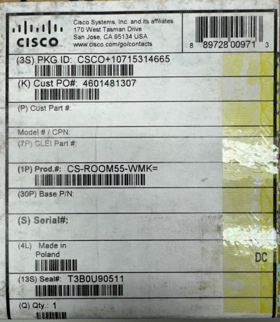 Cisco CS-ROOM55-WMK Webex Room 55 video conferencing mounting kit - Image 3