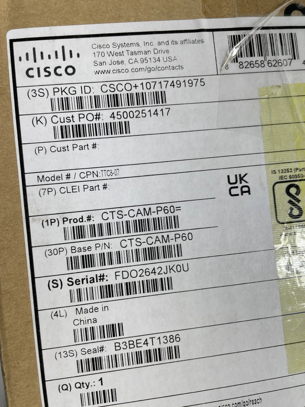 Cisco CTS-CAM-P60 V02 Precision 60 Pan-Tilt-Zoom TelePresence Camera TTC8-07 - Image 5