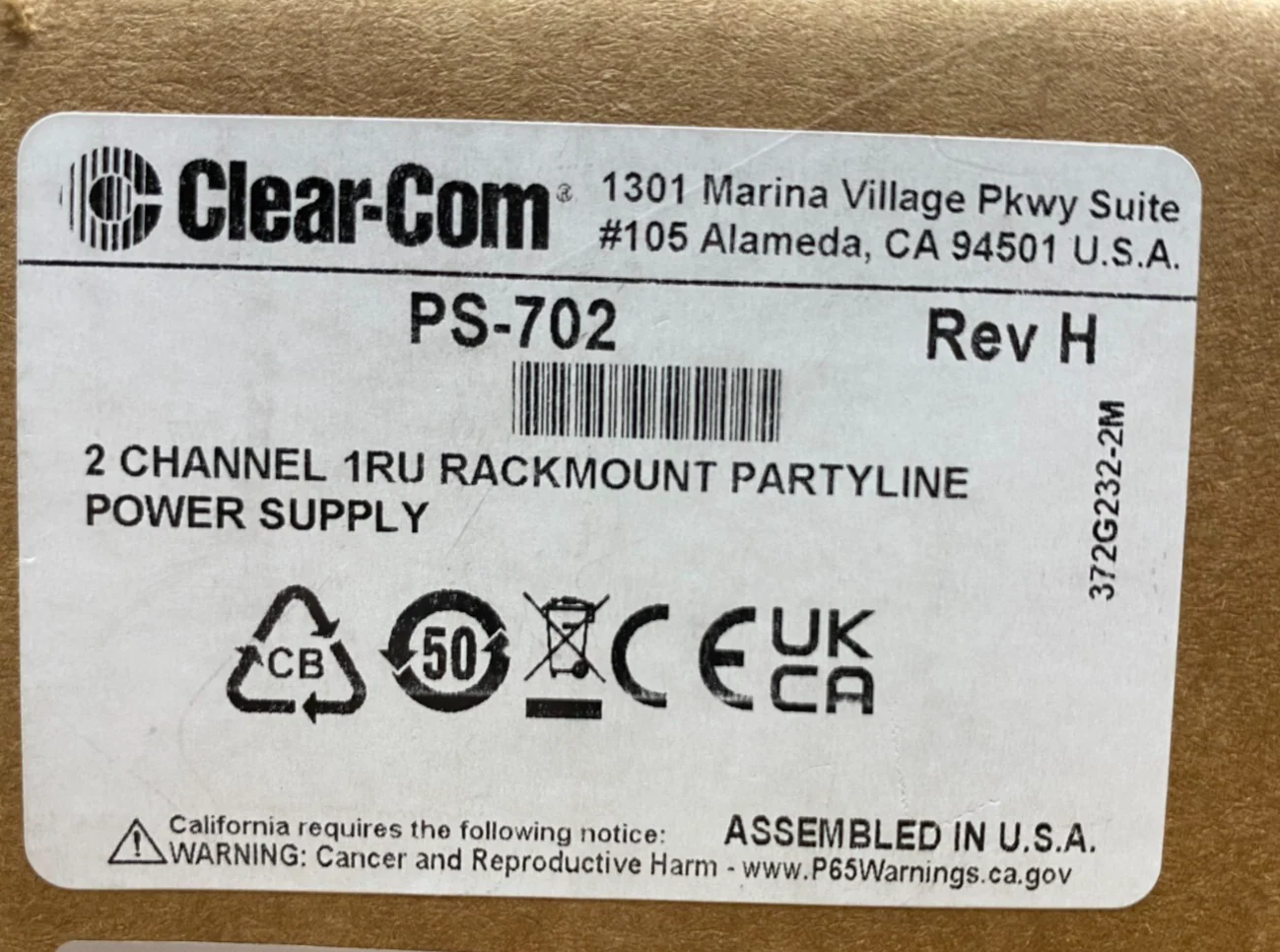 Clear-Com PS-702 2-Channel 1RU Rackmount Partyline Power Supply