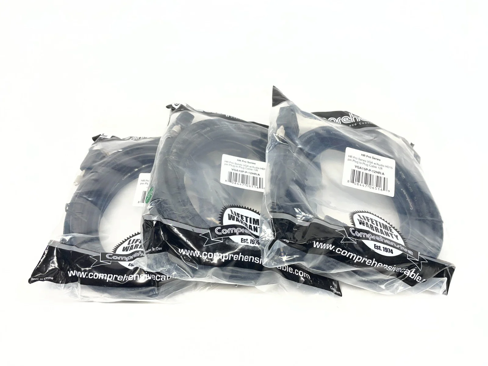 Comprehensive VGA15P-P-12HR/A HR Pro Series VGA w/Audio HD15 pin Plug - LOT OF 3