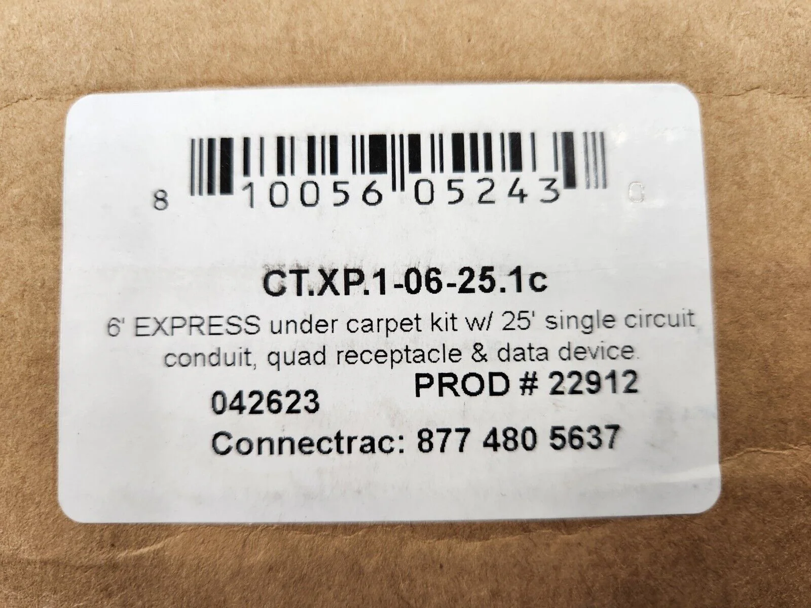 CONNECTRAC CT.XP.1-06-25.1C 6’ EXPRESS Under Carpet Kit 25’ Quad Receptacle - Image 7