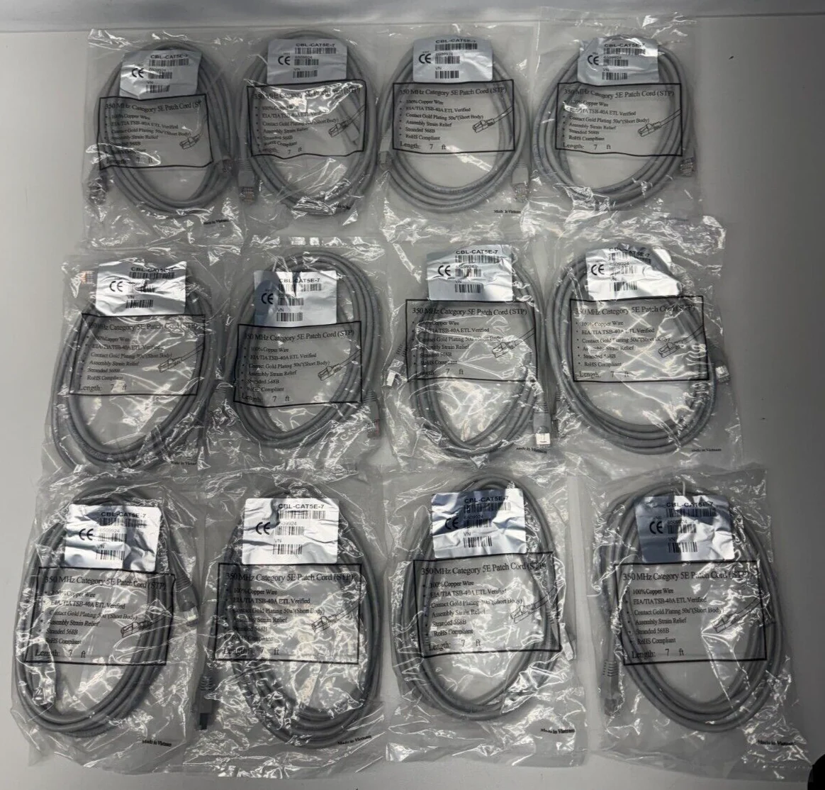 Crestron CBL-CAT5E-7 CAT5e Cable, RJ45-to-RJ45, Gray, 7ft 6509924 LOT OF 12
