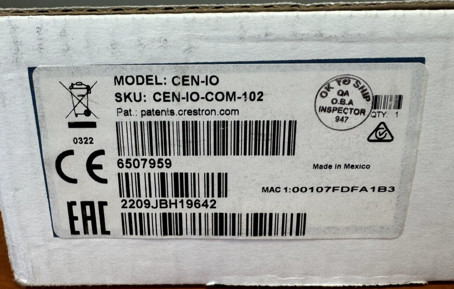 Crestron CEN-IO-COM-102 Wired Ethernet Module with 2 COM Ports 6507959 NEW - Image 2
