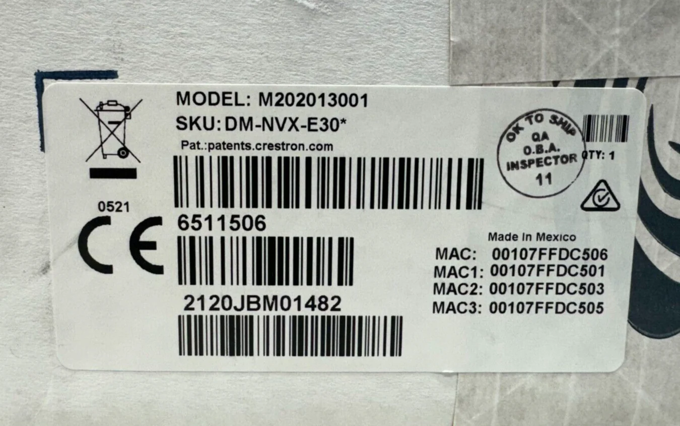 Crestron DM-NVX-E30 DM NVX 4K60 4:4:4 HDR Network AV Encoder 6511506 NOB - Image 2