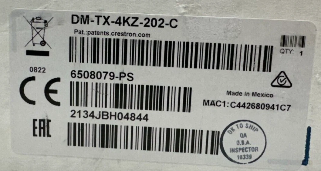 Crestron DM-TX-4KZ-202-C DigitalMedia HDMI Switcher w/ Power Supply 6508079-PS - Image 3