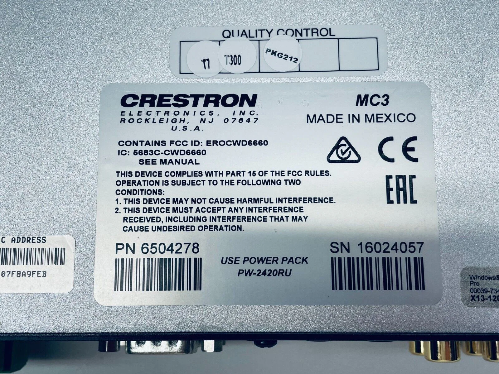 Crestron MC3 3-Series Control System w/infiNET EX & ER Wireless Gateway 6504278 - Image 6