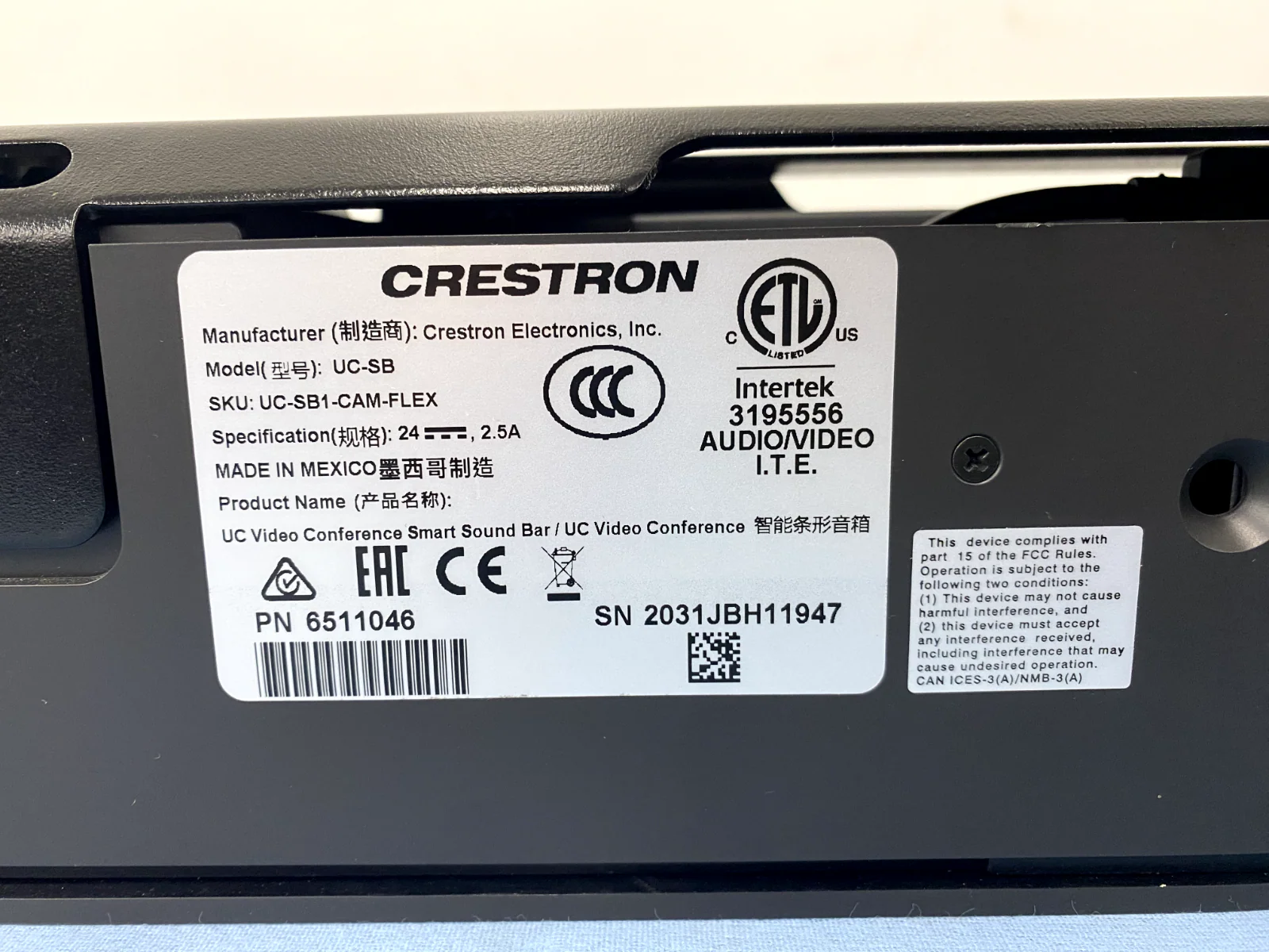 Crestron UC-SB UC-SB1-CAM-FLEX Sound Bar & Camera 6511283 - Image 3