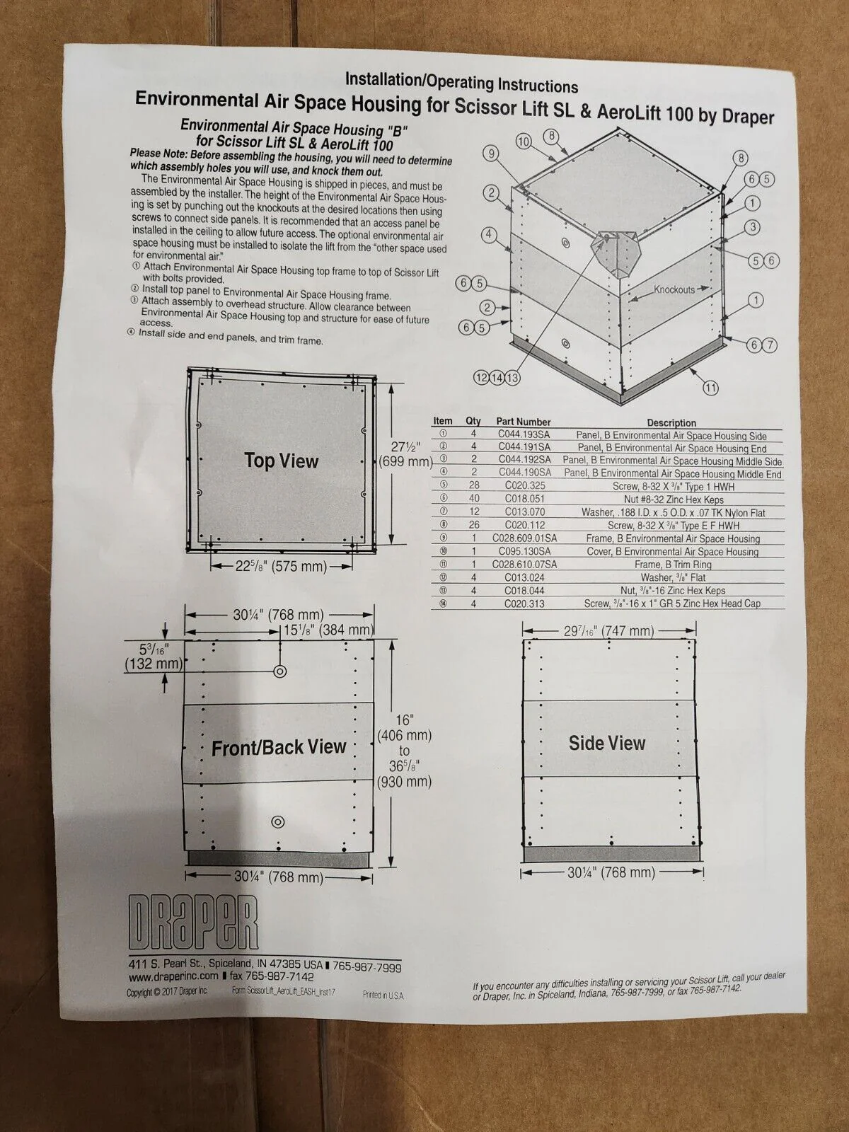 Draper (SL) Environmental Airspace Housing Lift Accessory White 300282 Open Box - Image 2