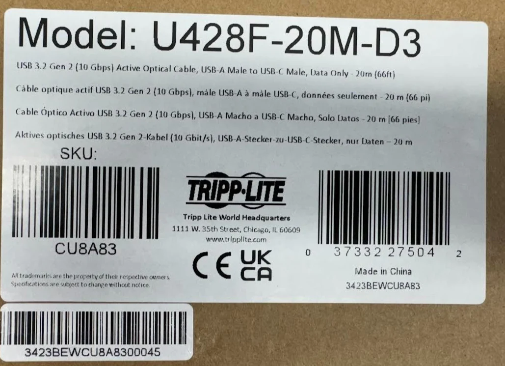 Eaton Tripp Lite Series USB-A to USB C Fiber Active Optical Cable USB 3.2 Gen 2 - Image 4