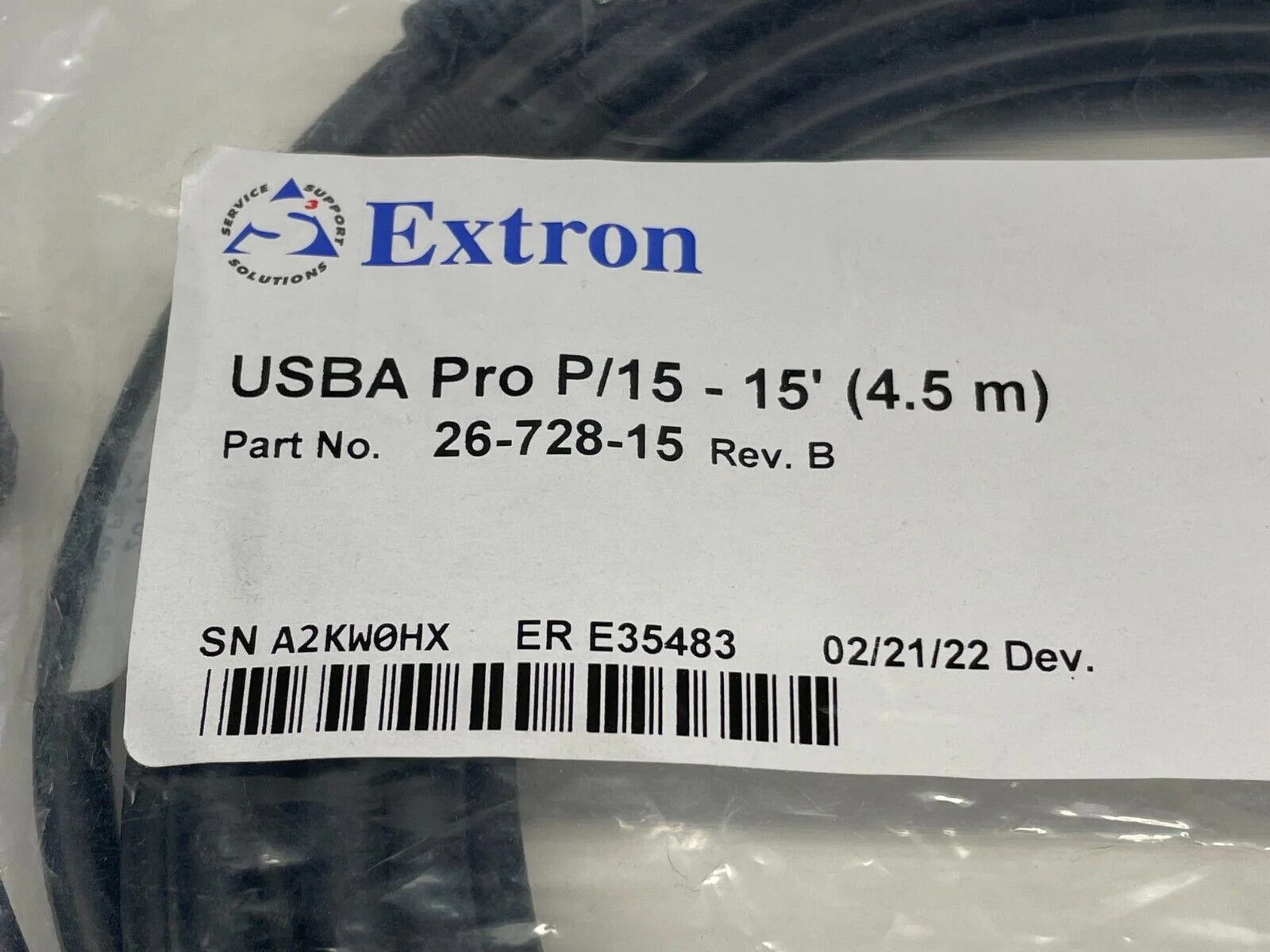 Extron 26-728-15 USB-A Plenum 5 Gbps Optical Extension Cable - 4.5' - Image 2