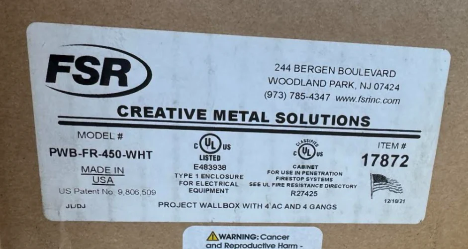 FSR PWB-FR-450-WHT 4AC and 4-Gangs Fire Rated Wall Box FSR-PWBFR450WHT - Image 4