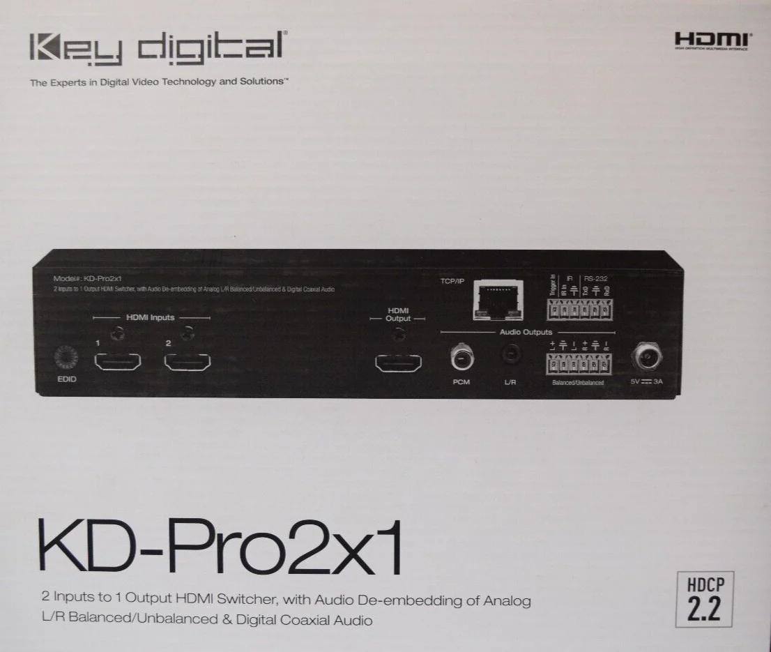 Key Digital KD-Pro2x1 2 Inputs to 1 Output HDMI Switcher w/ Audio De-embedding