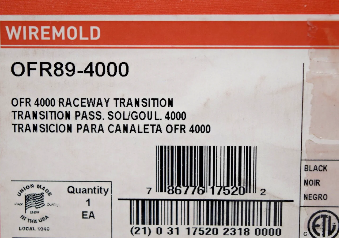 Legrand OFR89-4000   OFR 4000 Raceway Transition